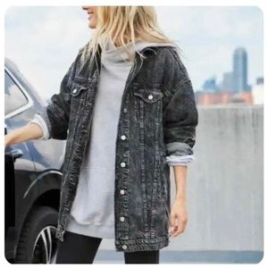AE/Aerie distressed black long denim jacket